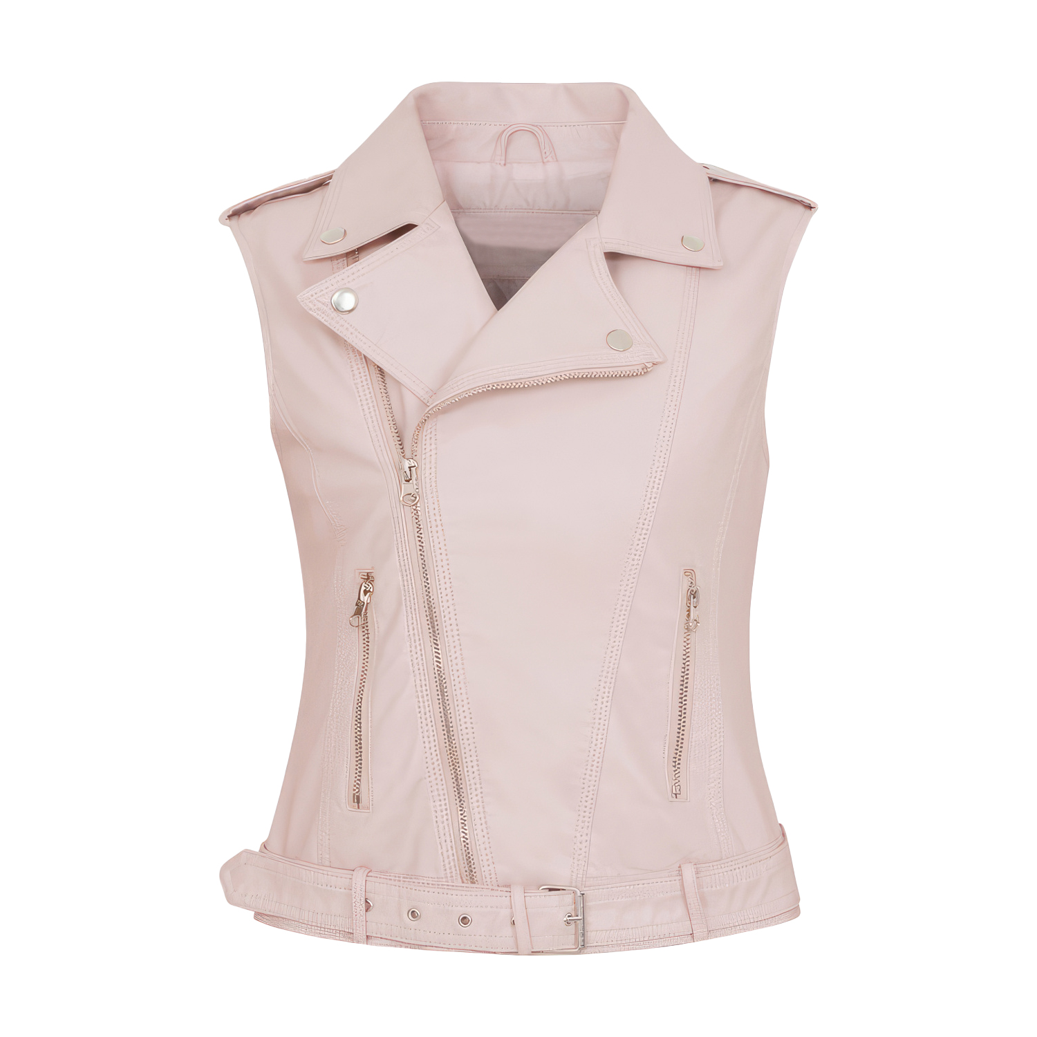 Women Pink Rider Sleeveless Café Racer Leather Waistcoat