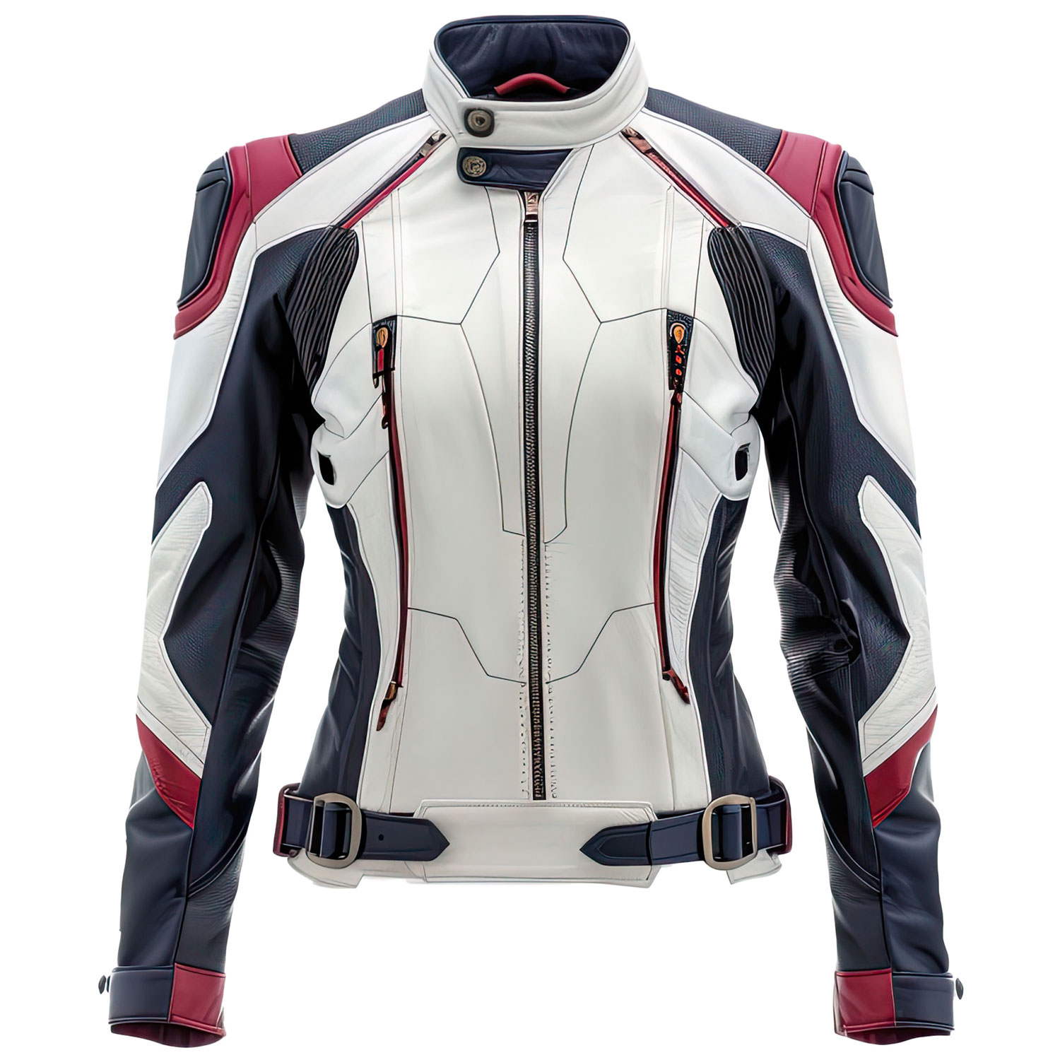 Women Unique Sporty White & Black Biker Leather Jacket