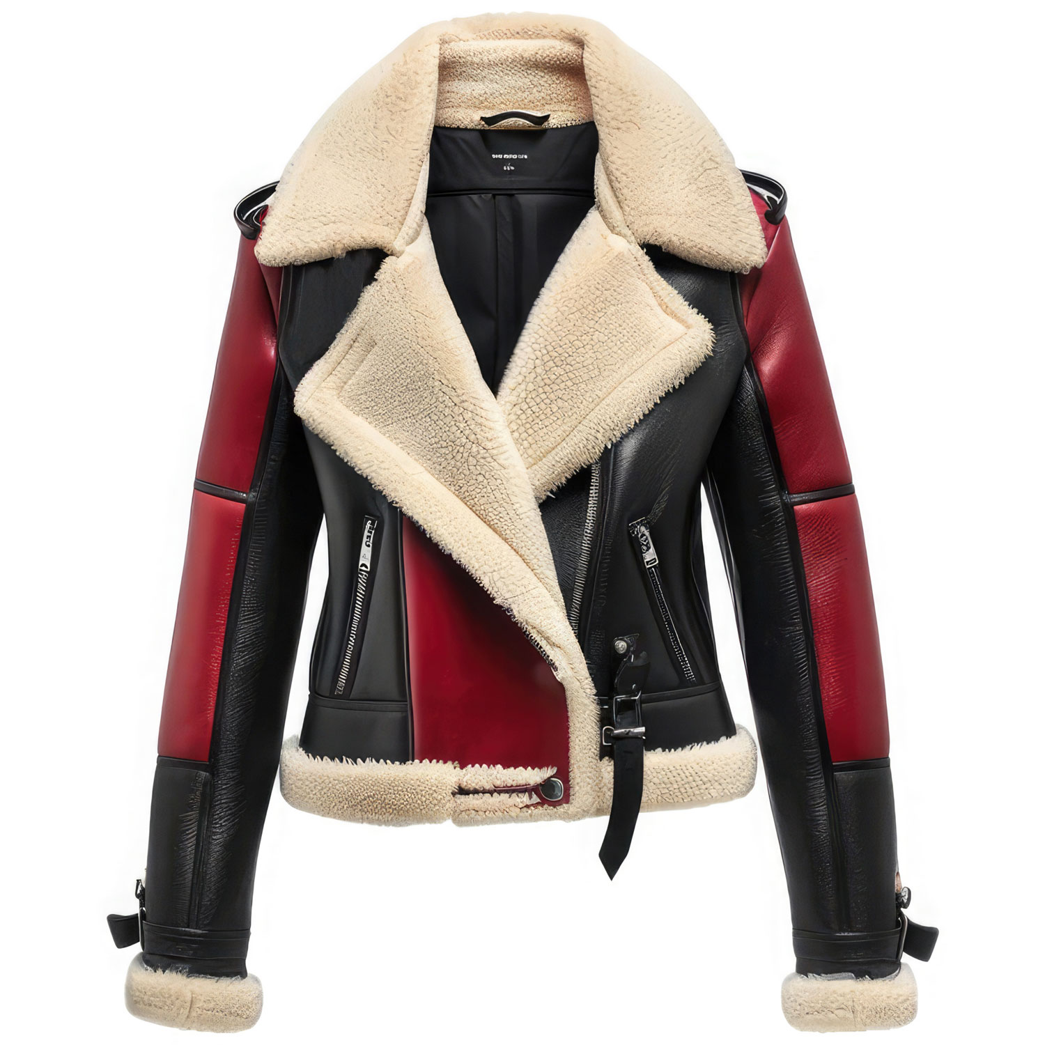 women_luxury_red_and_black_shearling_leather_jacket_front